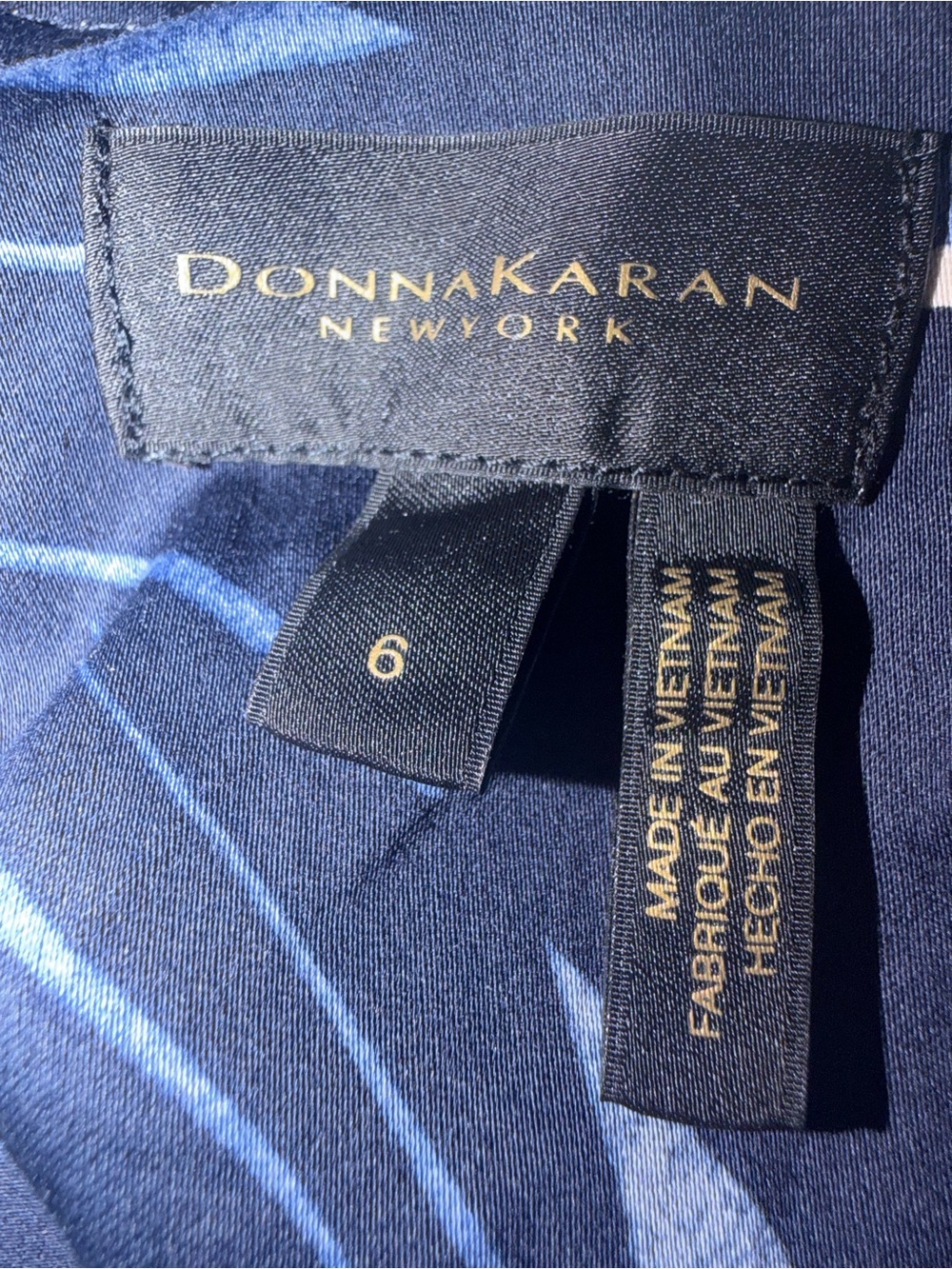 Donna Karan Navy Floral Maxi Dress with Light Blue Print and Brown Belt - Picture 7 of 8